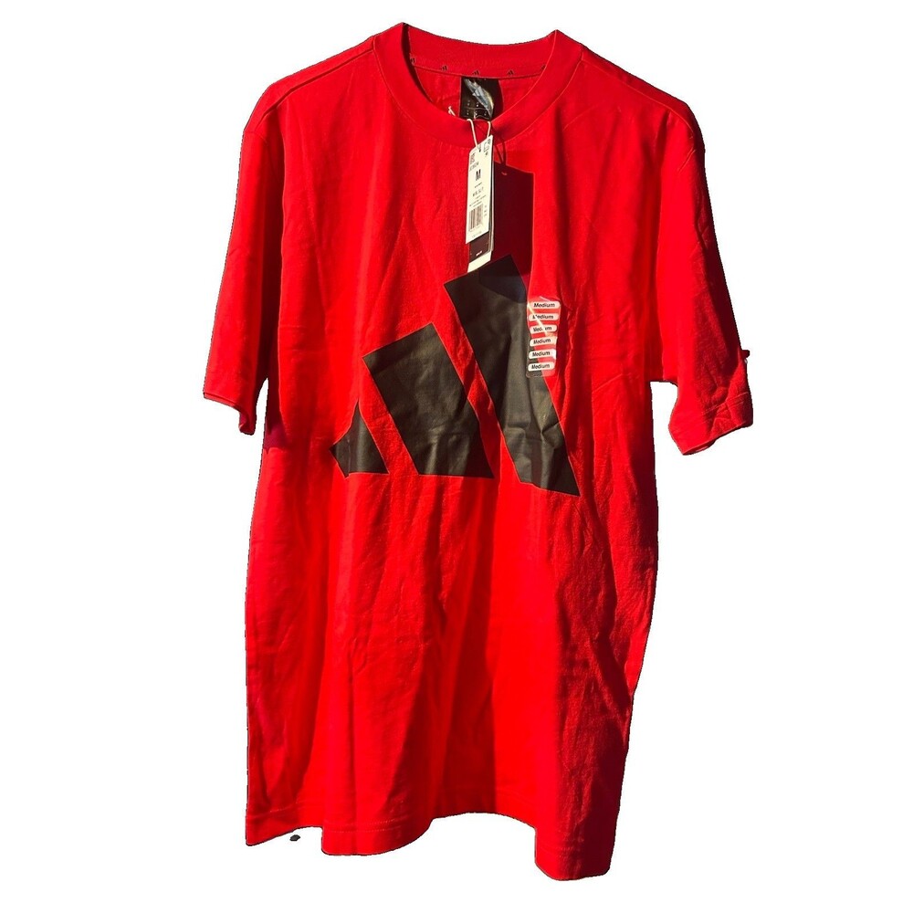 adidas Red Logo Graphic Print Cotton Knit Crew Neck T-Shirt Men's - Medium - New